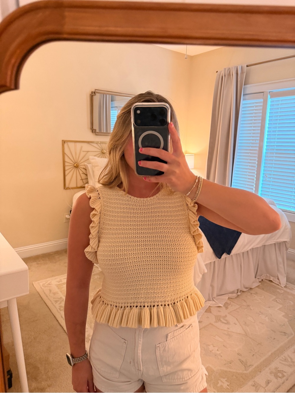 Sleeveless Cream Ruffle-Trim Crochet Top - Picture 1 of 4